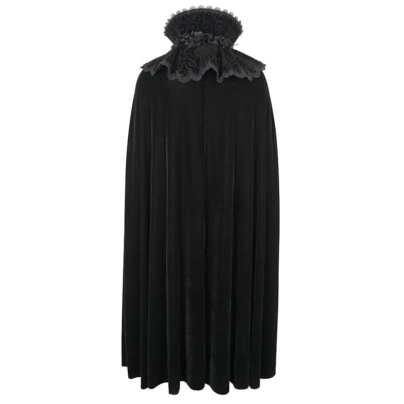 Men's Gothic Stand Collar Lace Splice Velvet Cloak