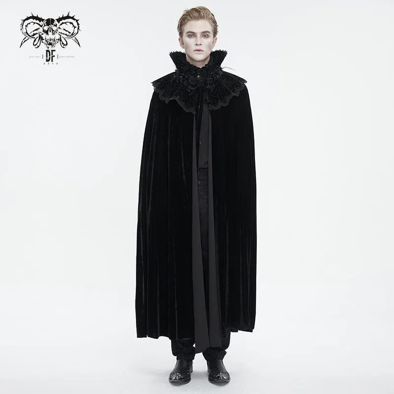Men's Gothic Stand Collar Lace Splice Velvet Cloak