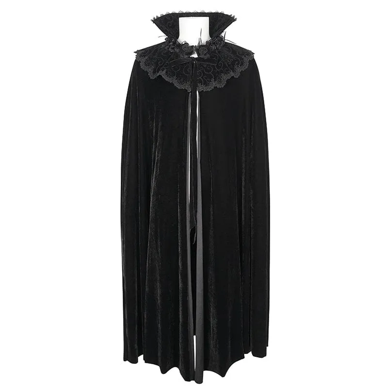 Men's Gothic Stand Collar Lace Splice Velvet Cloak