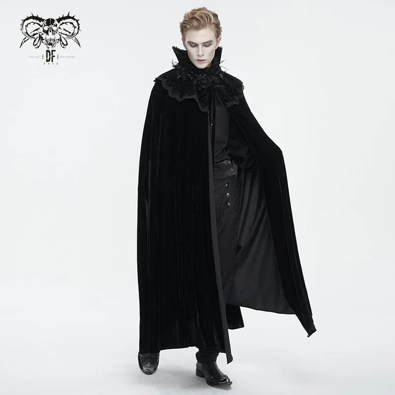 Men's Gothic Stand Collar Lace Splice Velvet Cloak