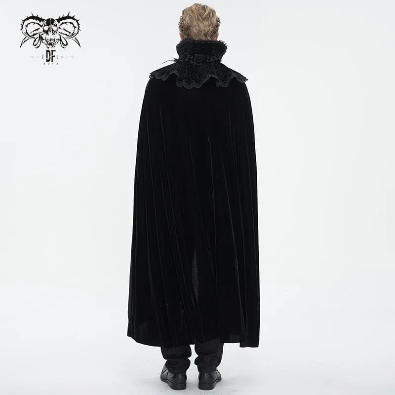 Men's Gothic Stand Collar Lace Splice Velvet Cloak