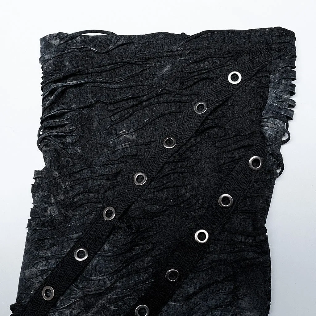 Men's Gothic Tie-dyed Ripped Turtleneck Shirt