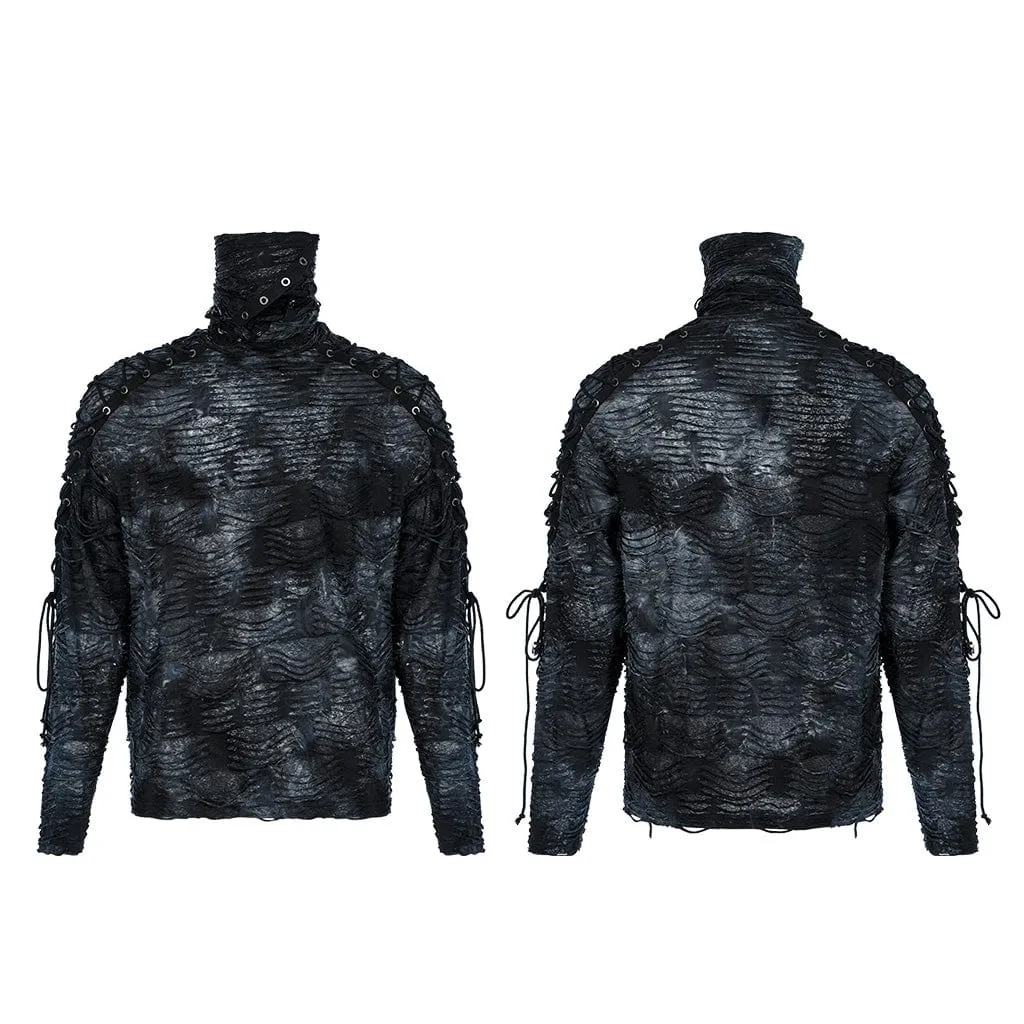 Men's Gothic Tie-dyed Ripped Turtleneck Shirt