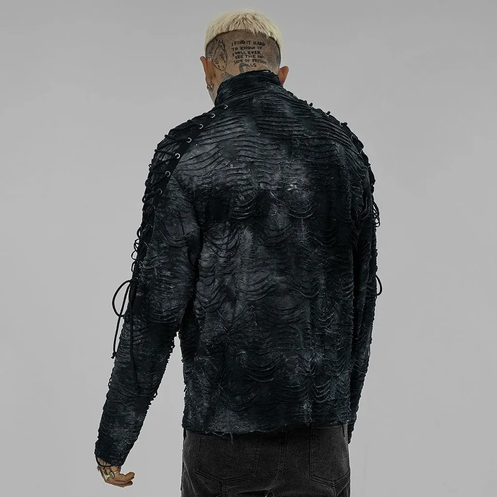 Men's Gothic Tie-dyed Ripped Turtleneck Shirt