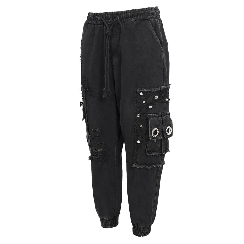 Men's Punk Big-pocket Splice Ripped Jogger Pants