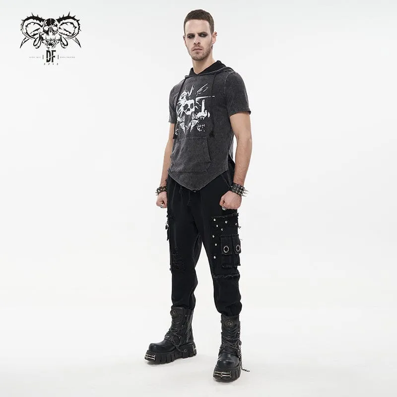 Men's Punk Big-pocket Splice Ripped Jogger Pants