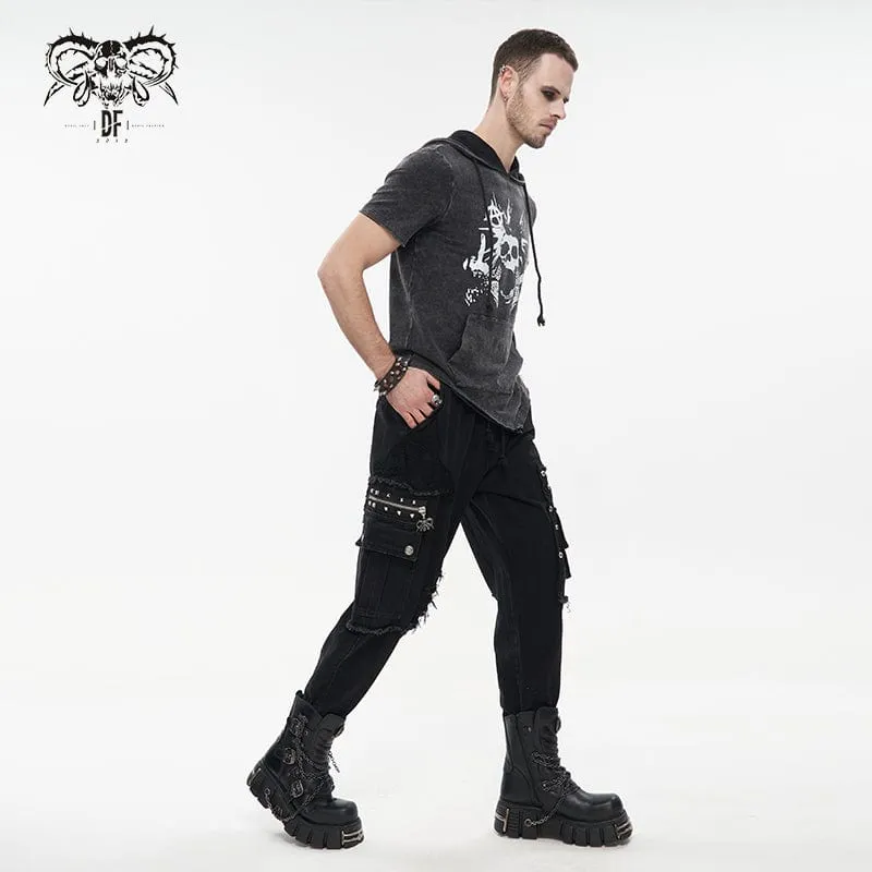 Men's Punk Big-pocket Splice Ripped Jogger Pants