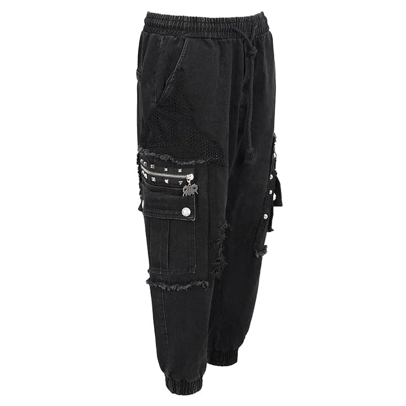 Men's Punk Big-pocket Splice Ripped Jogger Pants