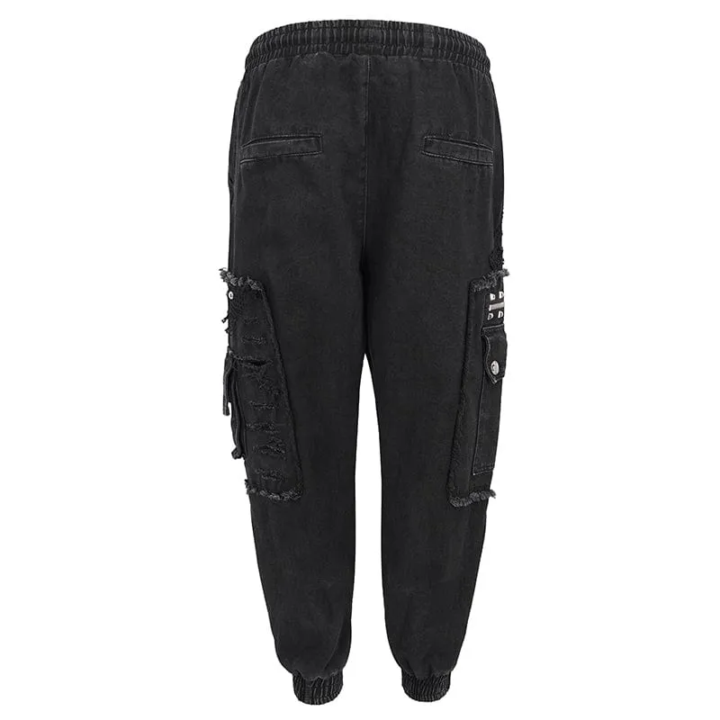Men's Punk Big-pocket Splice Ripped Jogger Pants