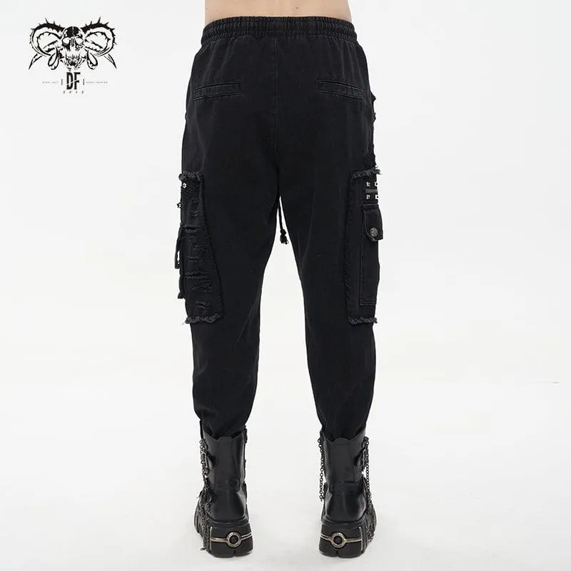 Men's Punk Big-pocket Splice Ripped Jogger Pants