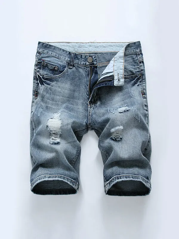 Men's Ripped Light Color Slim Fit Denim Shorts