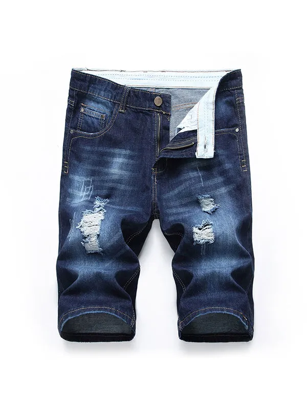 Men's Ripped Light Color Slim Fit Denim Shorts