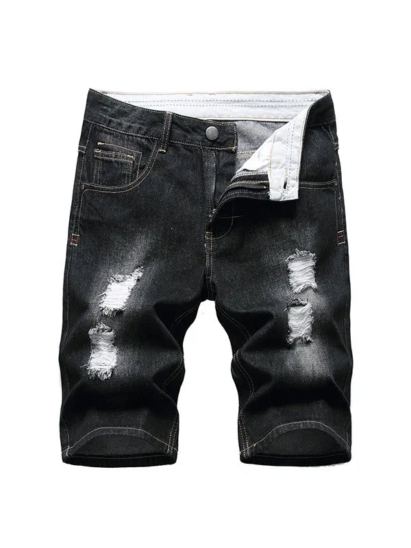 Men's Ripped Light Color Slim Fit Denim Shorts