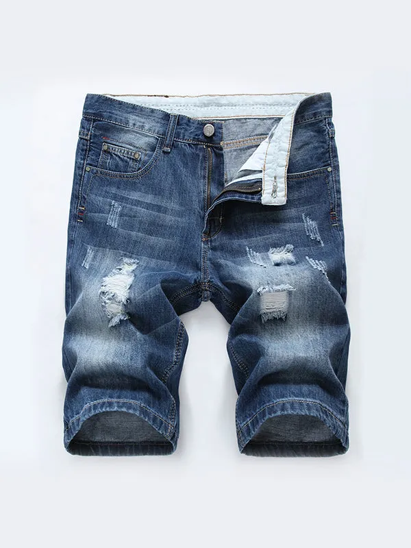 Men's Ripped Light Color Slim Fit Denim Shorts