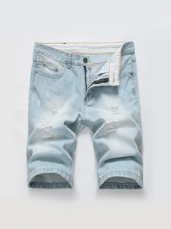 Men's Ripped Light Color Slim Fit Denim Shorts