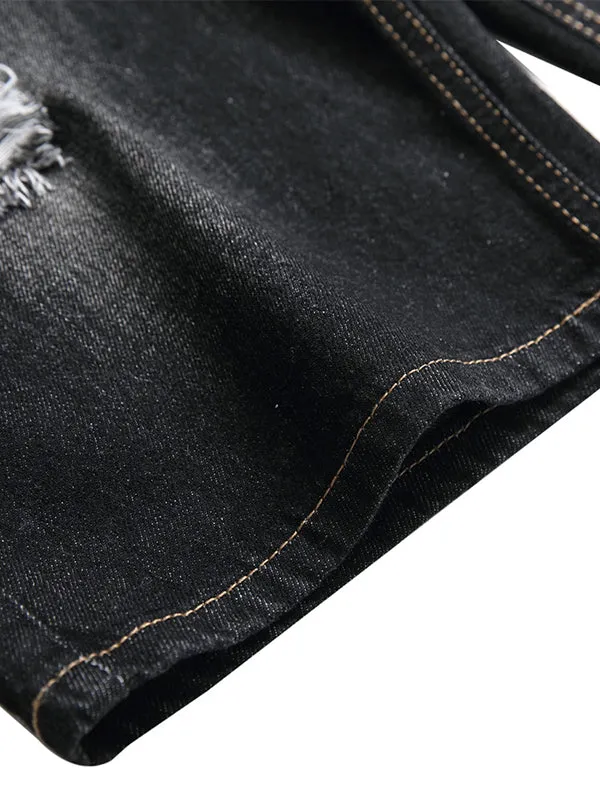 Men's Ripped Light Color Slim Fit Denim Shorts
