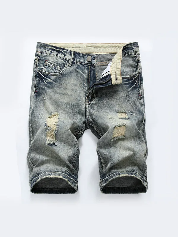 Men's Ripped Light Color Slim Fit Denim Shorts