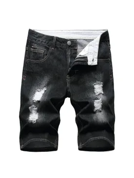 Men's Ripped Light Color Slim Fit Denim Shorts