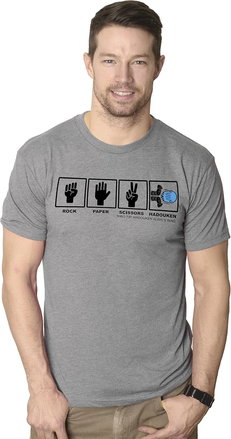 Mens Rock Paper Scissors Hadouken T Shirt Funny Video Gamer Nerdy Graphic Tee