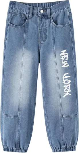MyFav Boys' Ripped Denim Jeans Taper Fit Kids Fashion Loose Casual Trousers Long Pants