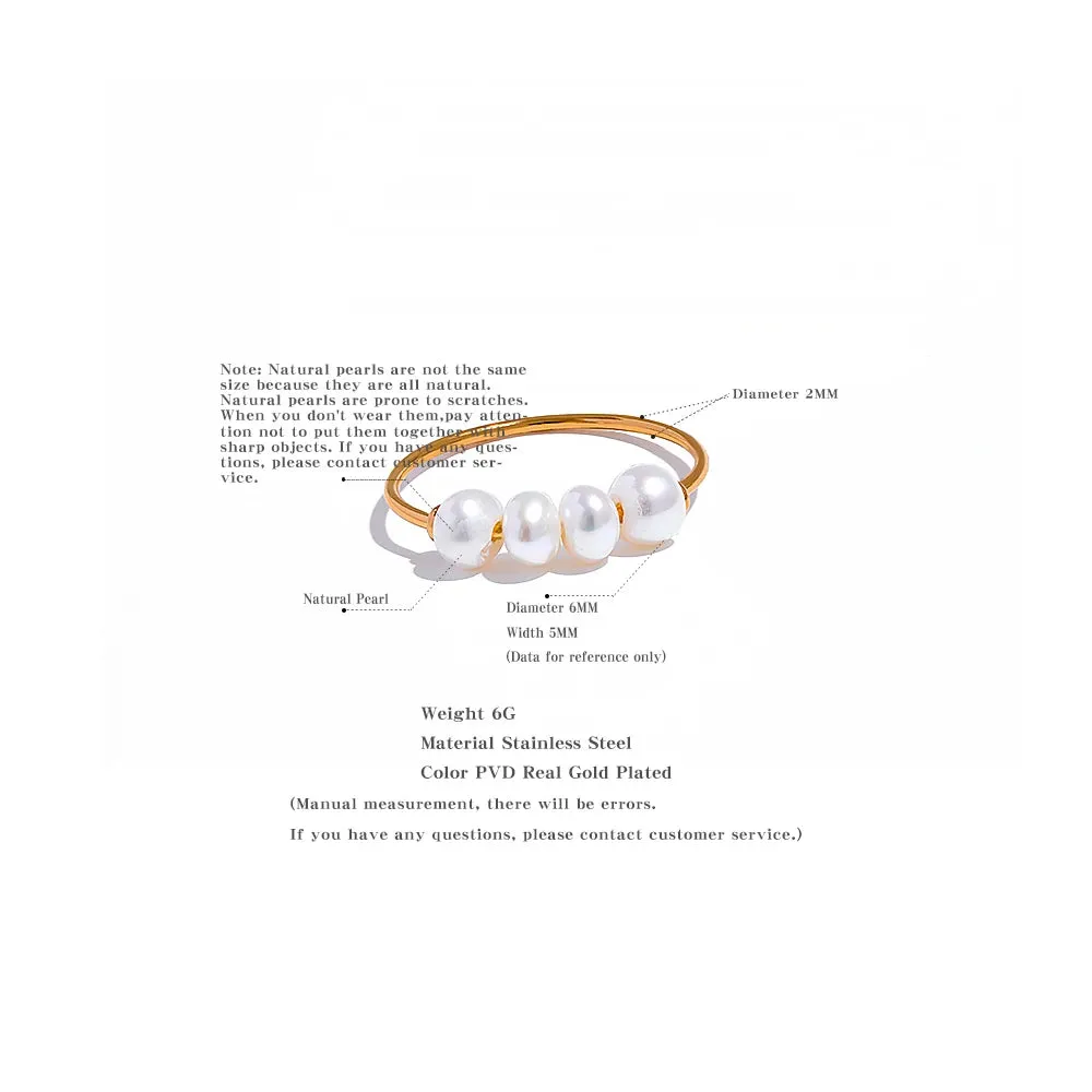 Natural Freshwater Pearls Gold Color Stainless Steel Waterproof Thin Index Finger Ring for Women PVD Plated Charm Jewelry