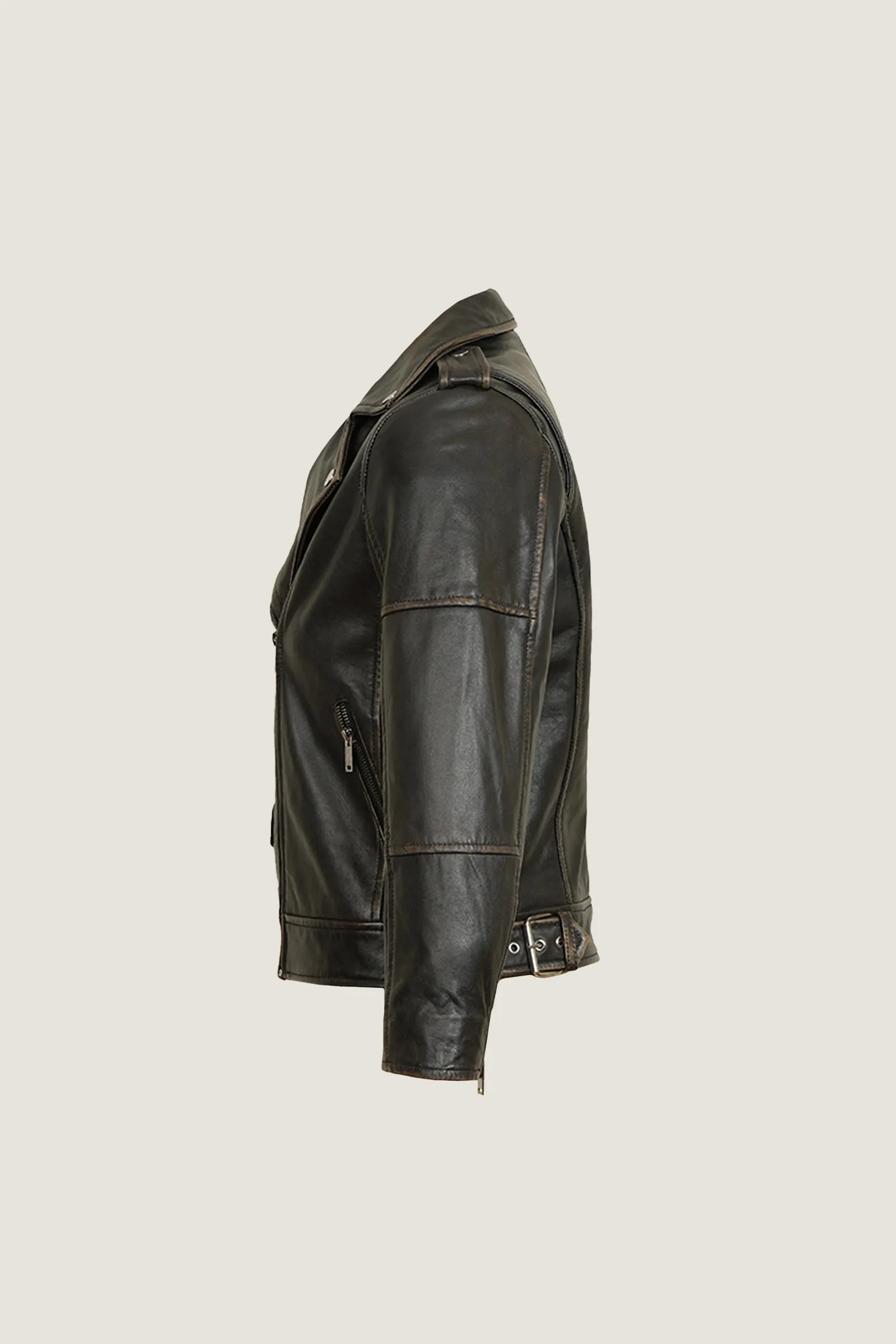 Novado - Women's Patchwork Biker Leather Jacket - Black - 1 Piece