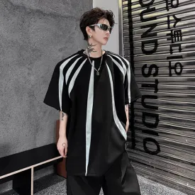 Patchwork Men's T-shirt Geometric Stripe Contrast Color Loose Short Sleeve Trendy Versatile Top Streetwear 28W3263