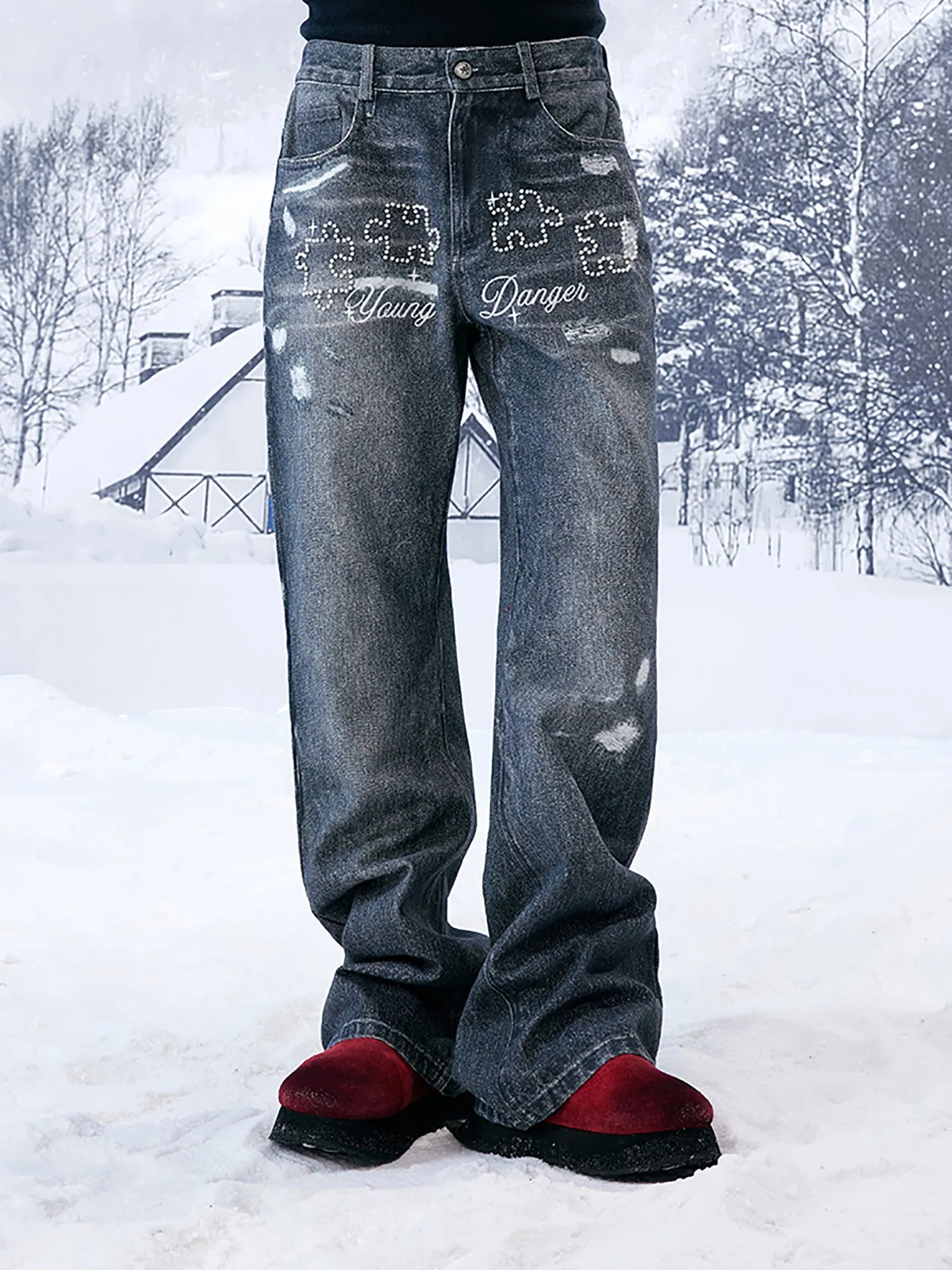 Pearl Embroidered Puzzle Jeans