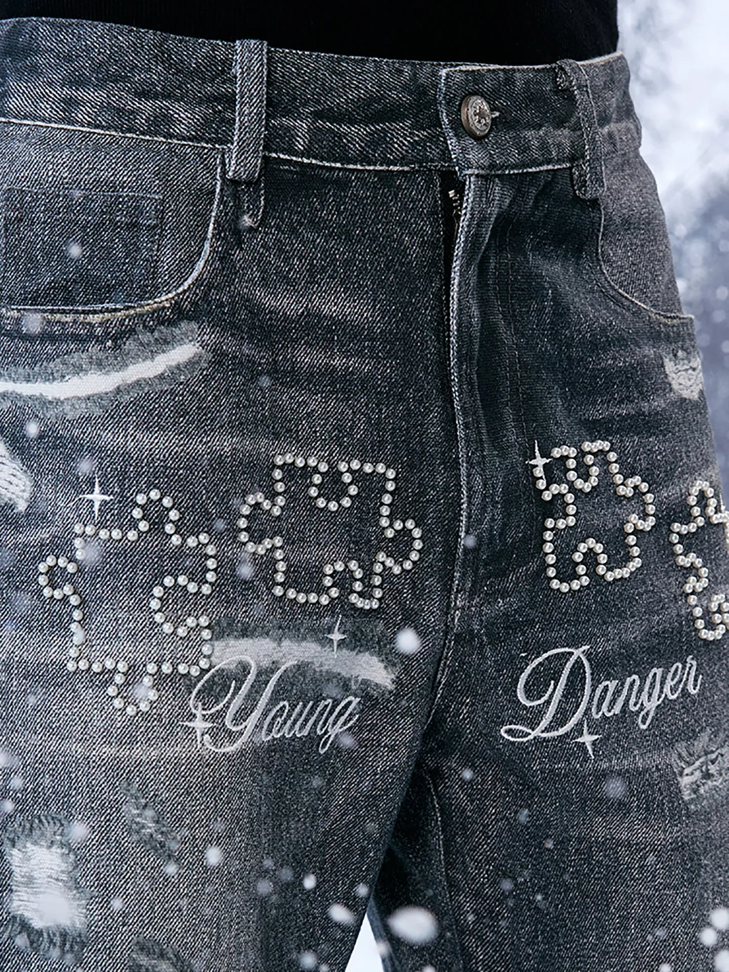 Pearl Embroidered Puzzle Jeans