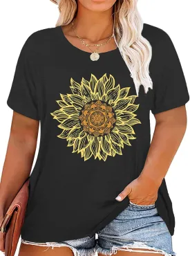 Plus Size Tops Sunflower Shirts for Women Flower Graphic Tees Shirts Summer Inspirational Tshirt