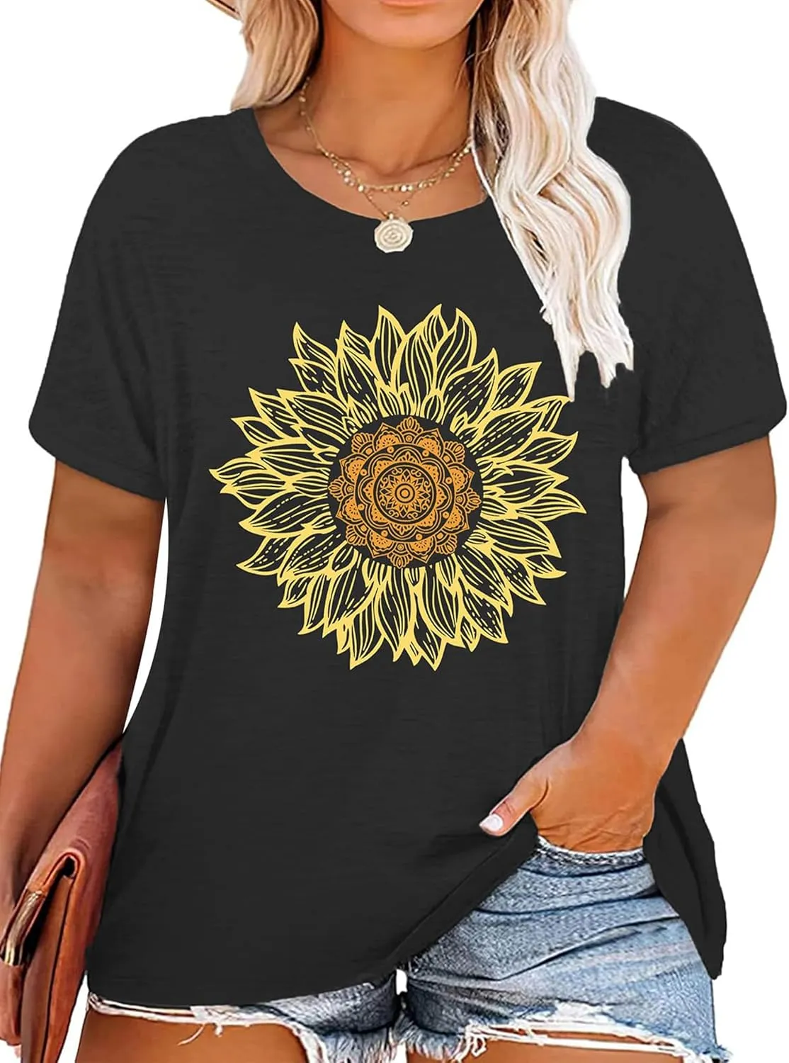 Plus Size Tops Sunflower Shirts for Women Flower Graphic Tees Shirts Summer Inspirational Tshirt