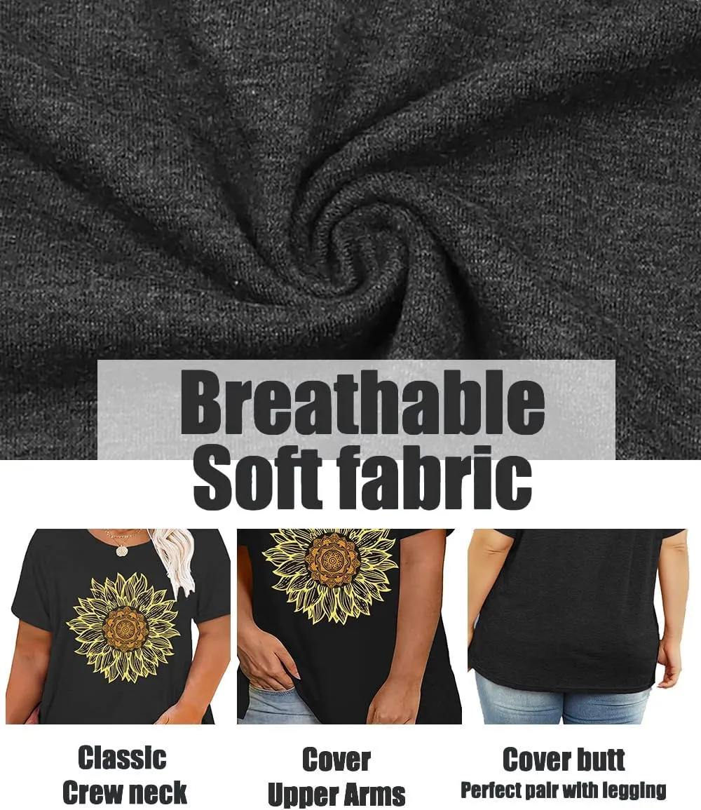 Plus Size Tops Sunflower Shirts for Women Flower Graphic Tees Shirts Summer Inspirational Tshirt