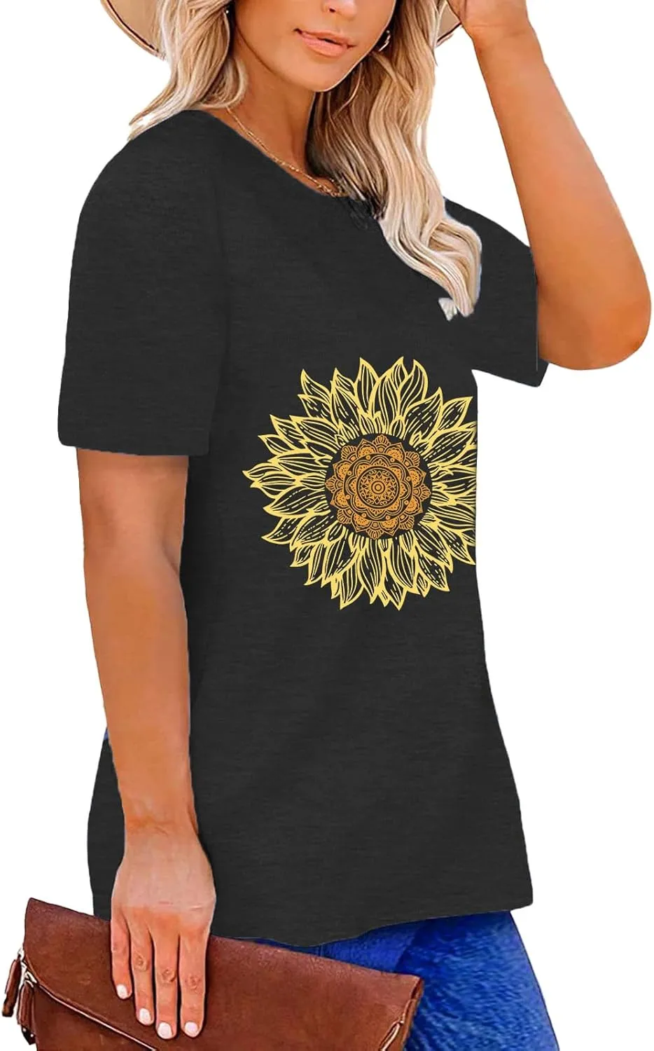 Plus Size Tops Sunflower Shirts for Women Flower Graphic Tees Shirts Summer Inspirational Tshirt