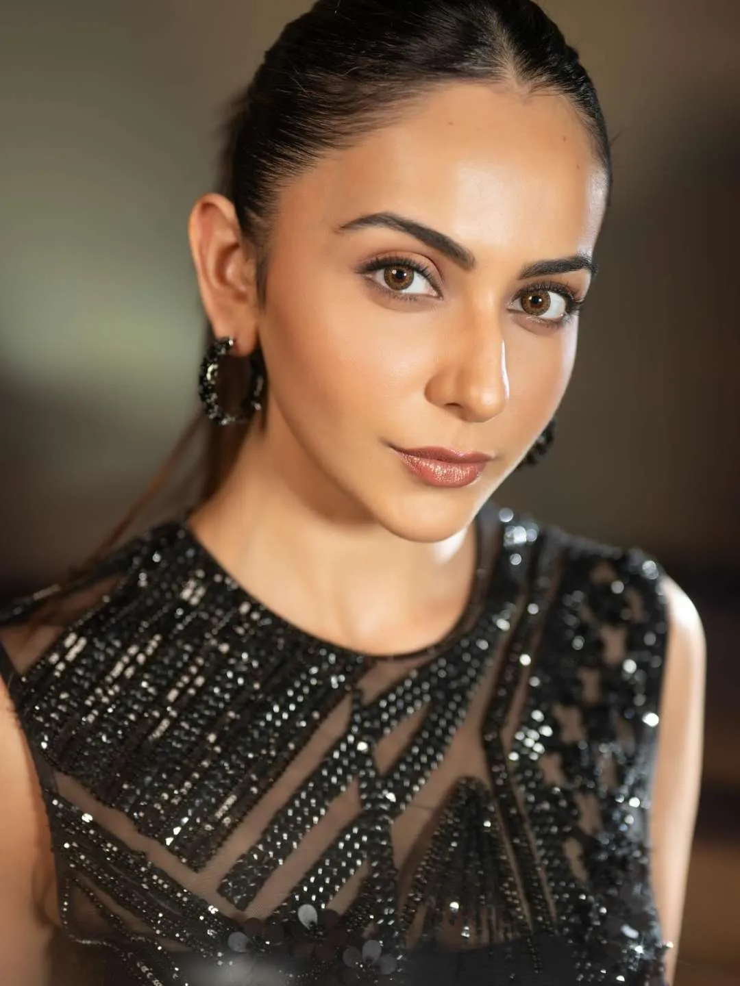 Rakul Preet Singh In Galaxy Black Hoop Earrings