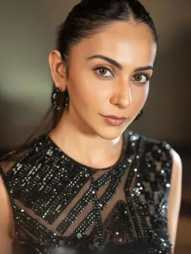Rakul Preet Singh In Galaxy Black Hoop Earrings