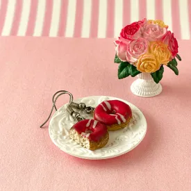 Red Donut Bite Mini Food Earrings