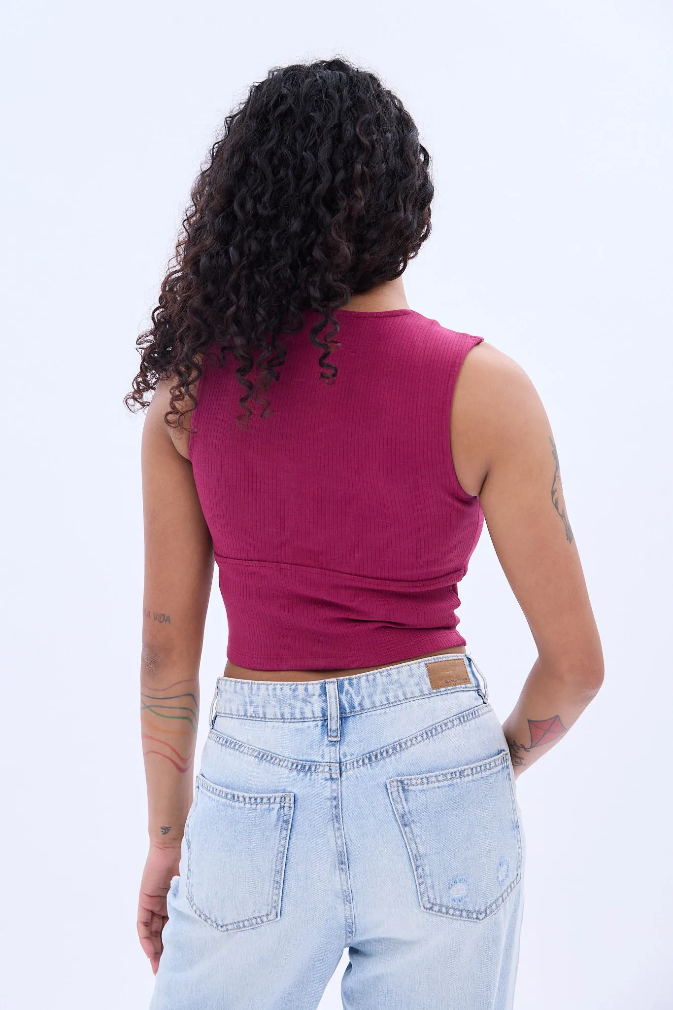 Ribbed Knit Square Neck Corset Tank Top
