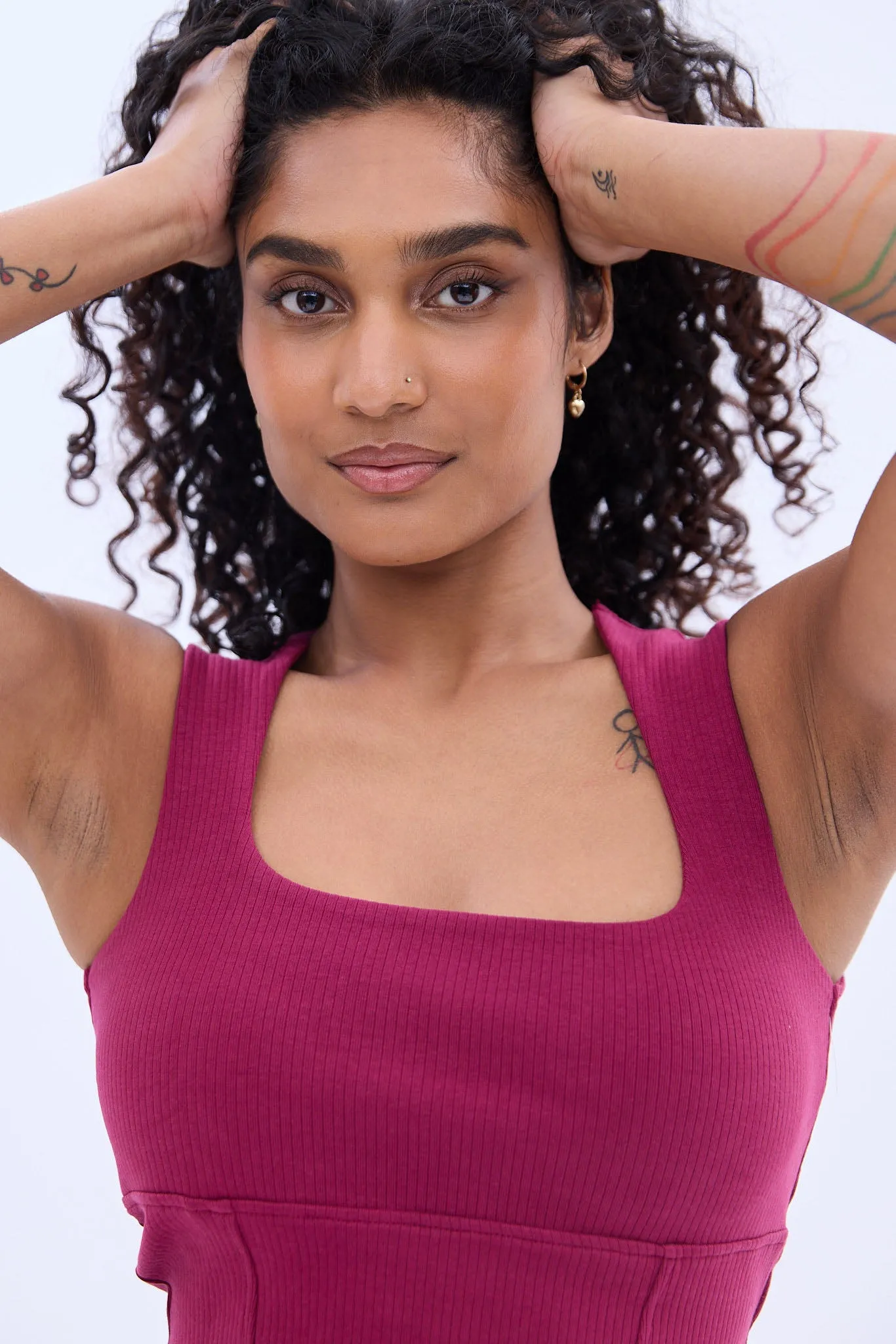 Ribbed Knit Square Neck Corset Tank Top