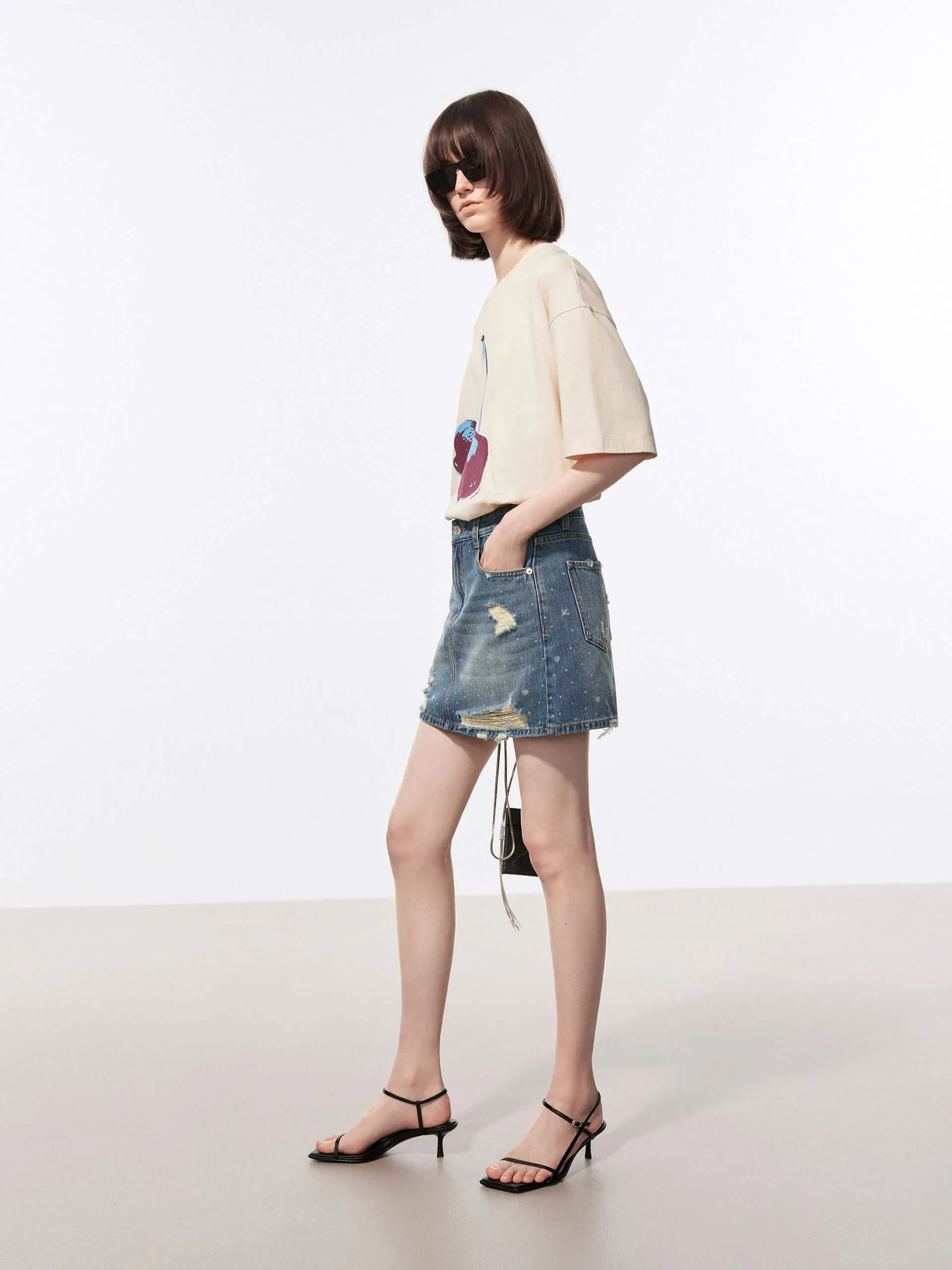 Ripped Detail Mini Skirt