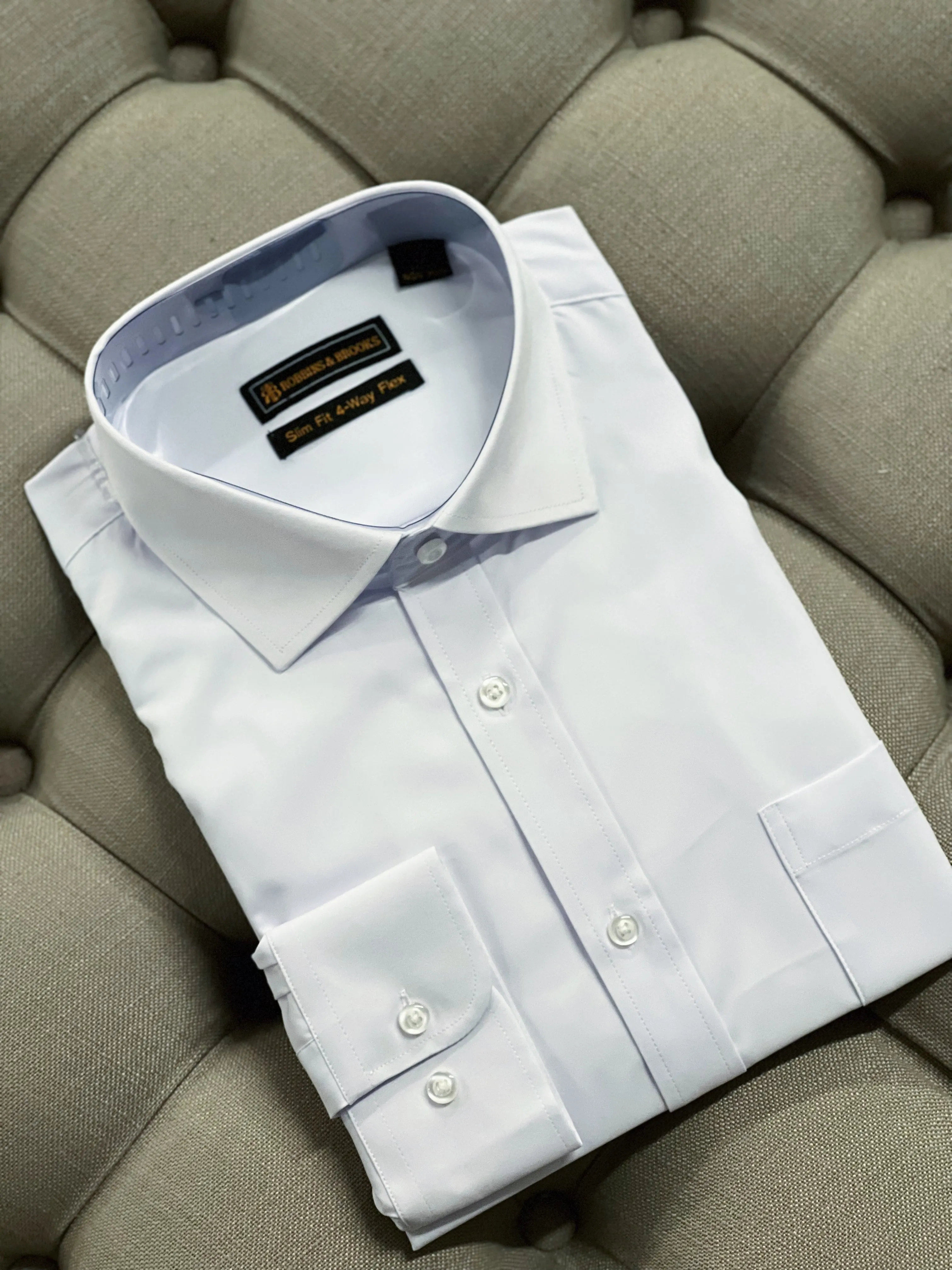 Robbins & Brooks 4-Way Flex White Dress Shirt Long Sleeve