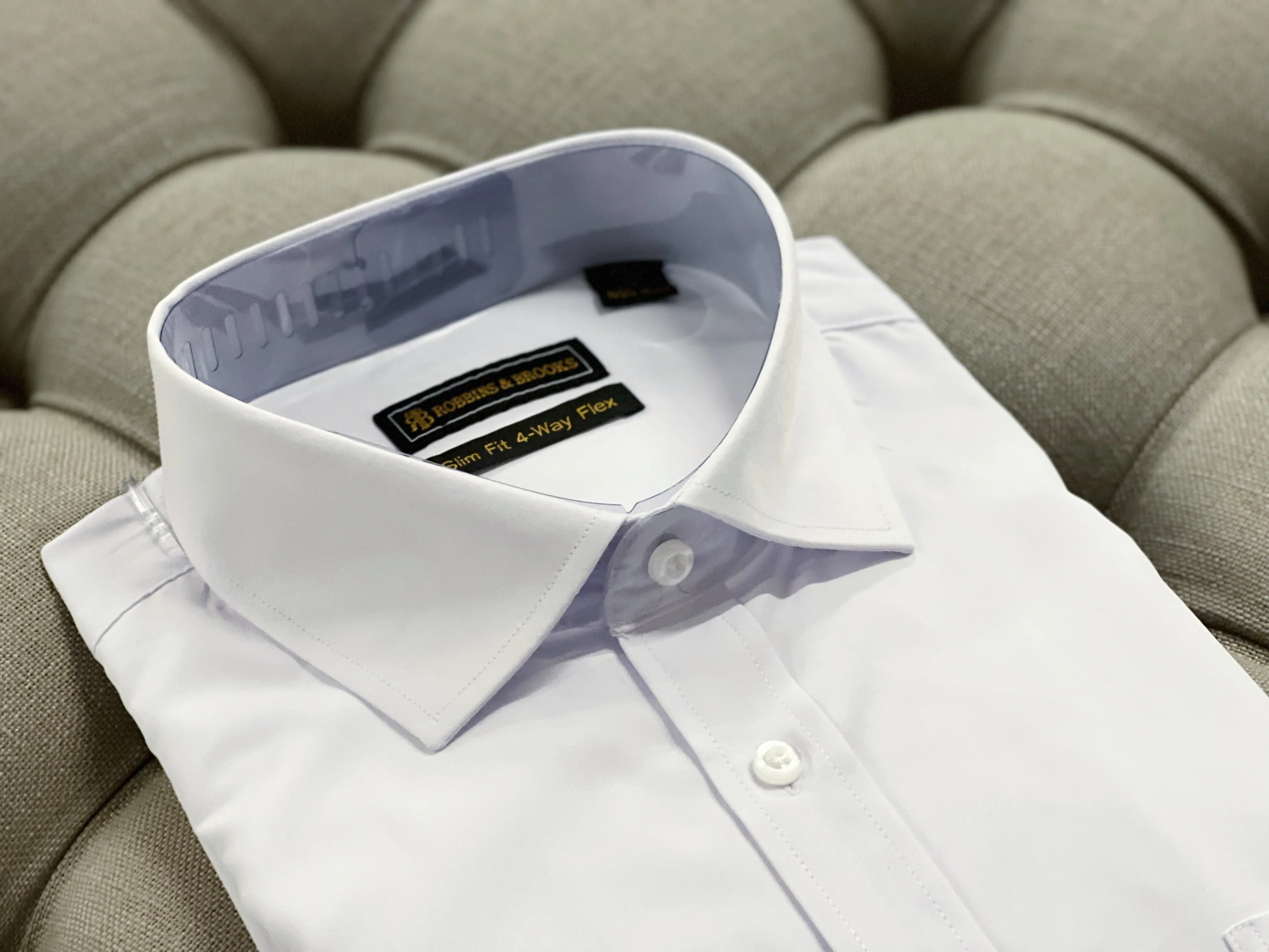 Robbins & Brooks 4-Way Flex White Dress Shirt Long Sleeve