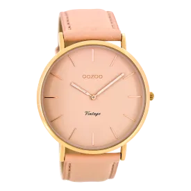 Rose gold coloured  watch with soft pink leather strap