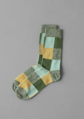 Rove Cotton Patchwork Socks | Green Multi