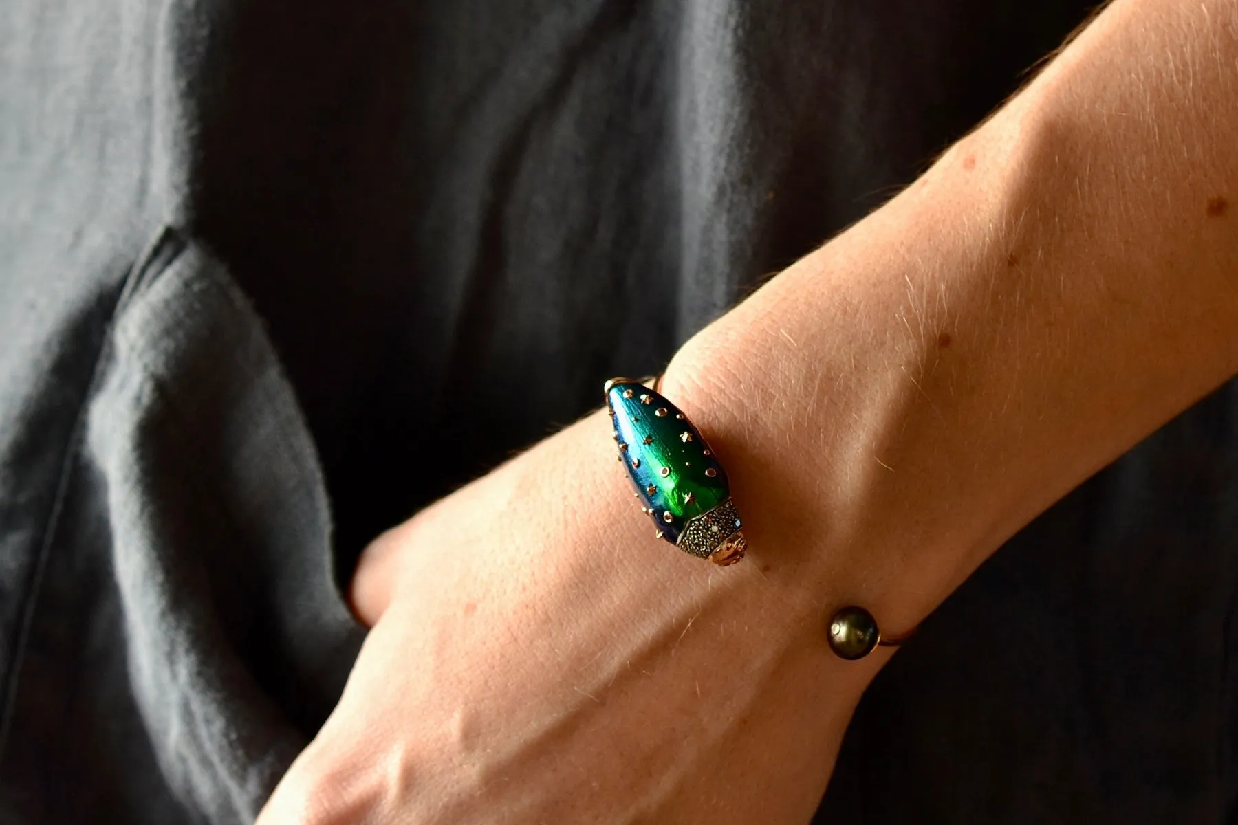 Scarab and Pearl Bangle
