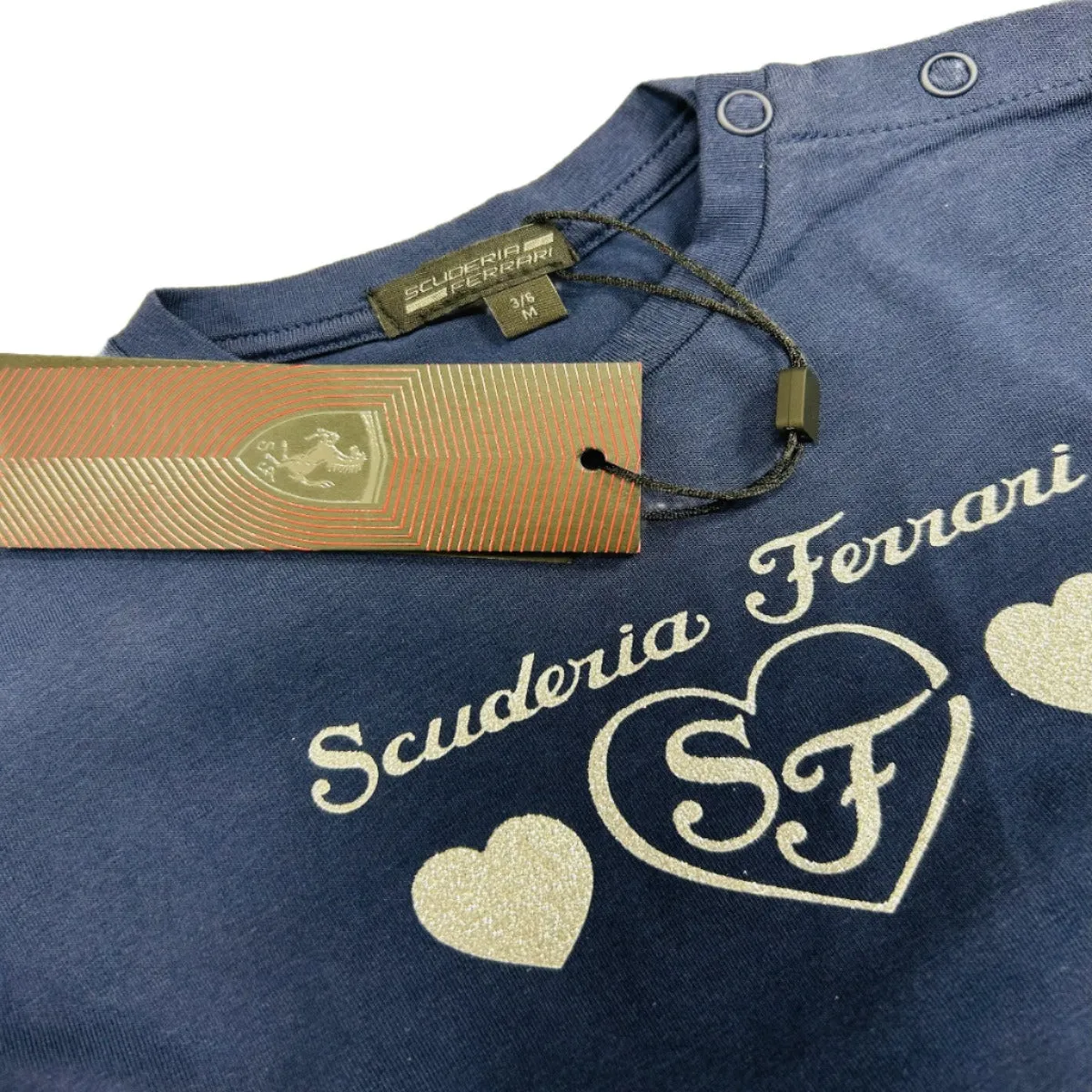 Scuderia Ferrari 'Triple Hearts' Baby Girl T-Shirt - Grey/Navy