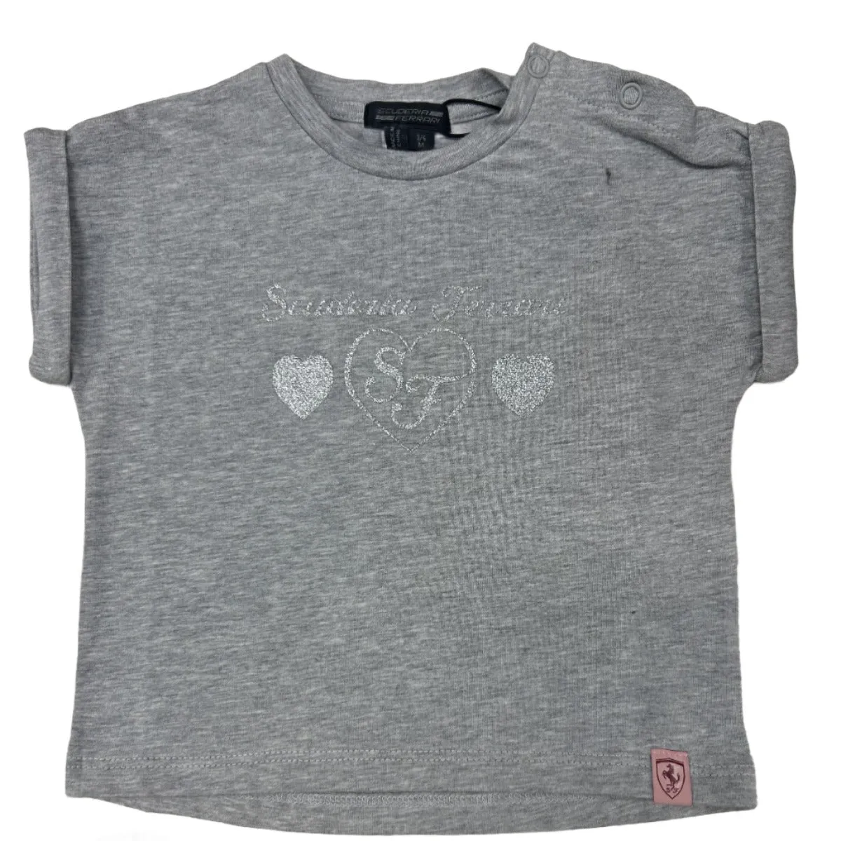 Scuderia Ferrari 'Triple Hearts' Baby Girl T-Shirt - Grey/Navy