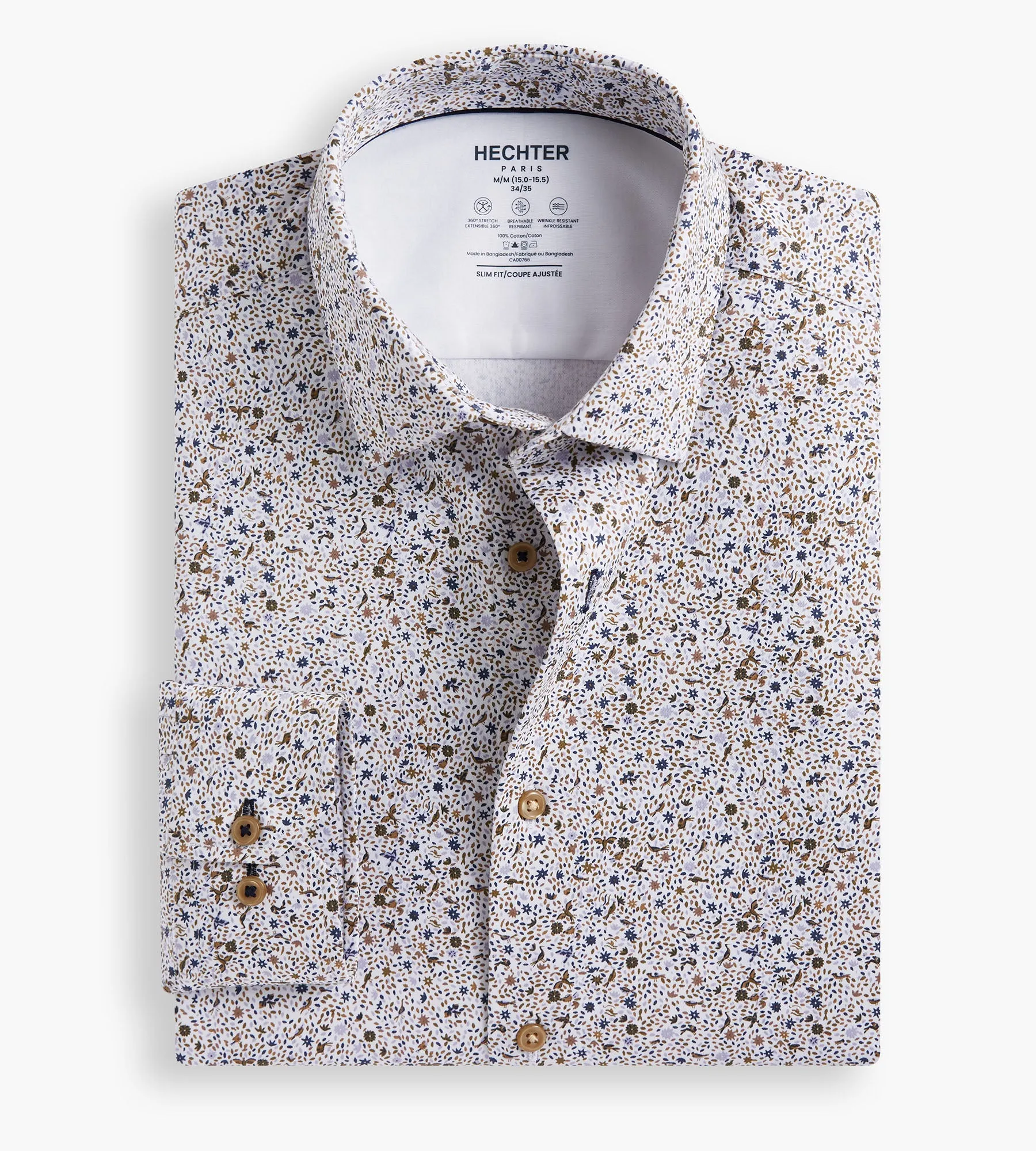 Slim Fit Stretch Floral Print Dress Shirt