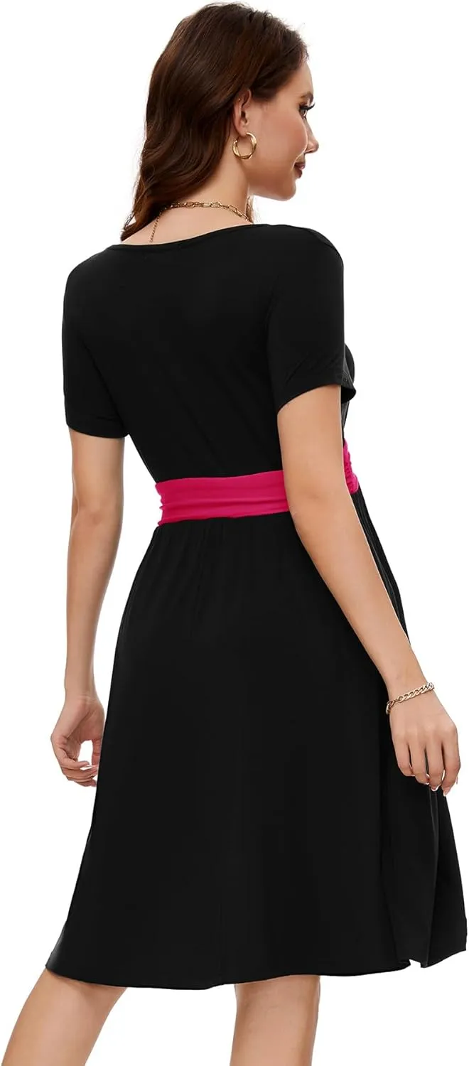 Smallshow Women's Maternity Dress Patchwork Short Sleeve Pregnancy Clothes