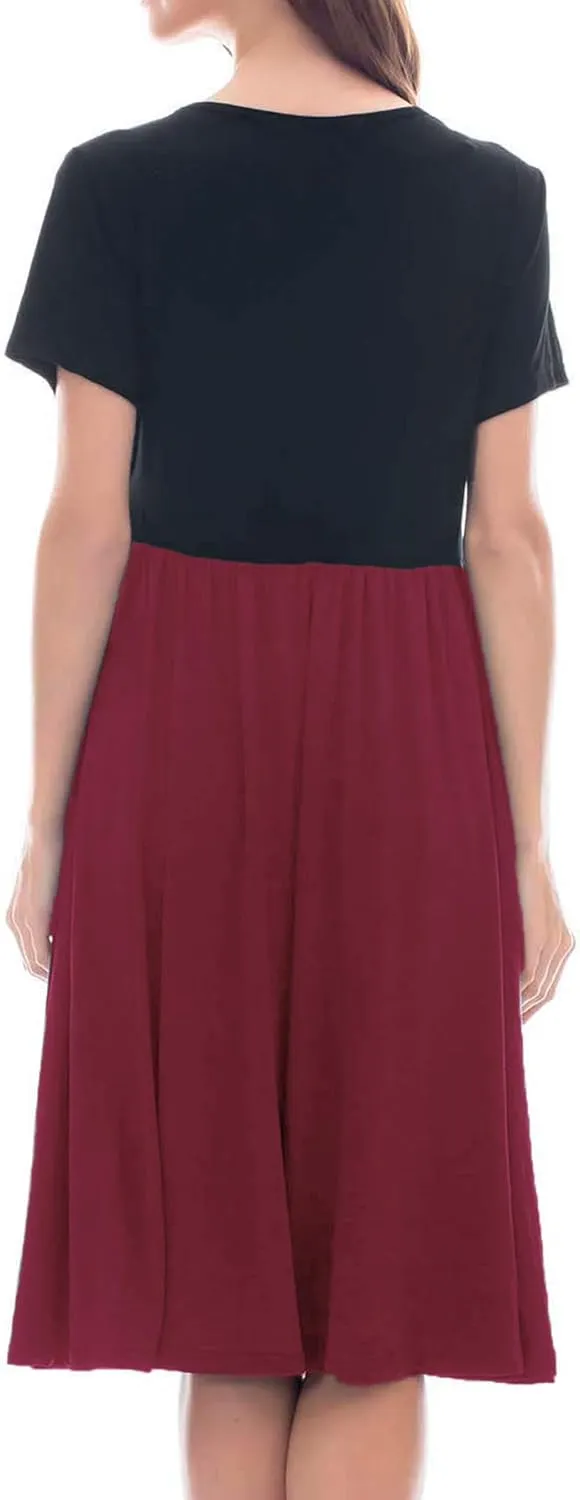 Smallshow Women's Short Sleeve Patchwork Nursing Dresses for Breastfeeding