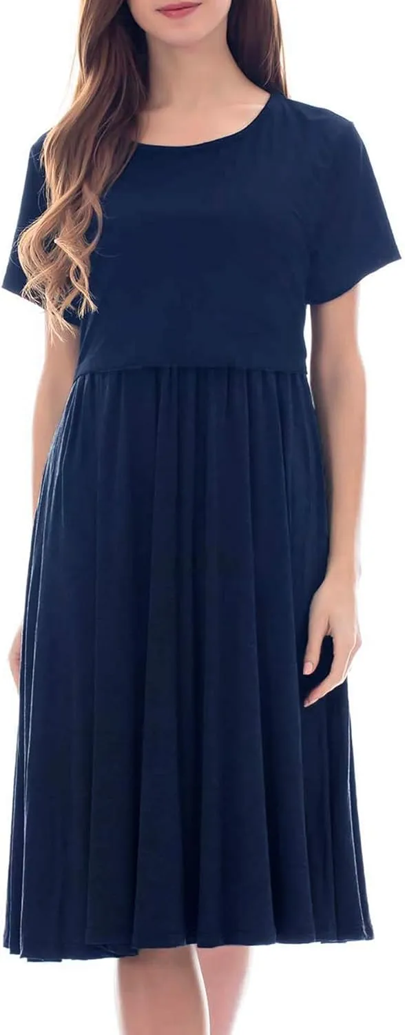 Smallshow Women's Short Sleeve Patchwork Nursing Dresses for Breastfeeding
